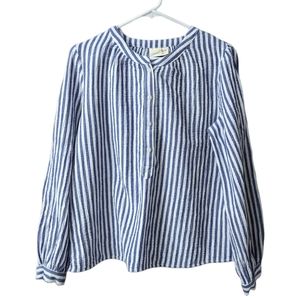 Universal Thread Women's M Long Sleeve Cotton Blouse Blue White Stripe
